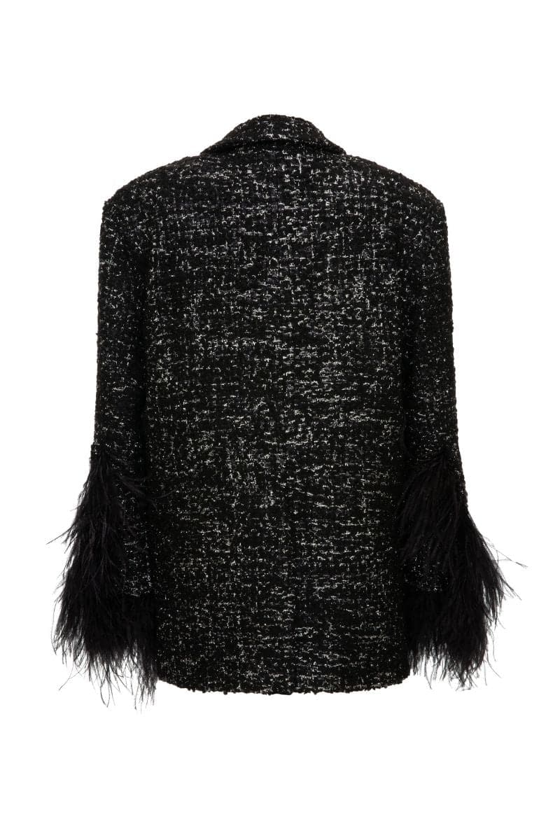 BLACK WOOL-BLEND JACKET WITH FEATHER-DETAILING | Lalo | CULT MIA