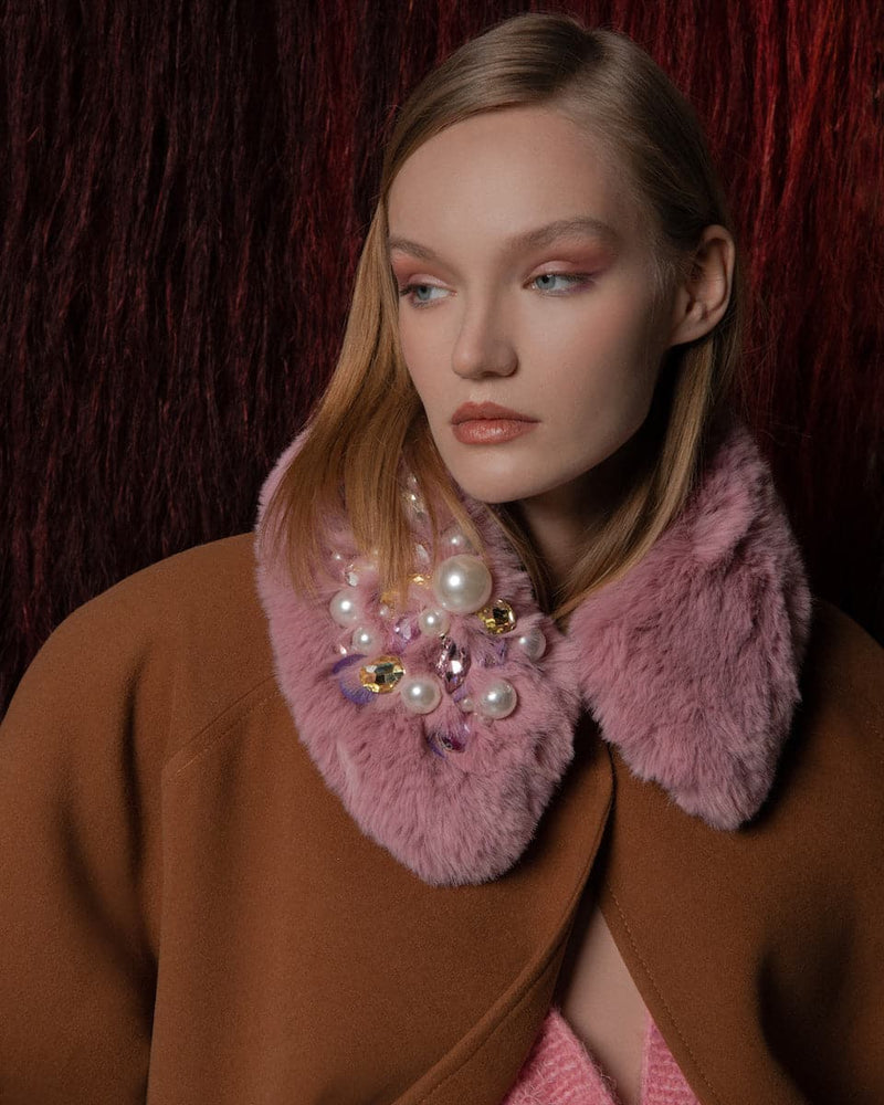 BROWN BELTED WOOL COAT WITH NECK FLEECE | Lalo | CULT MIA