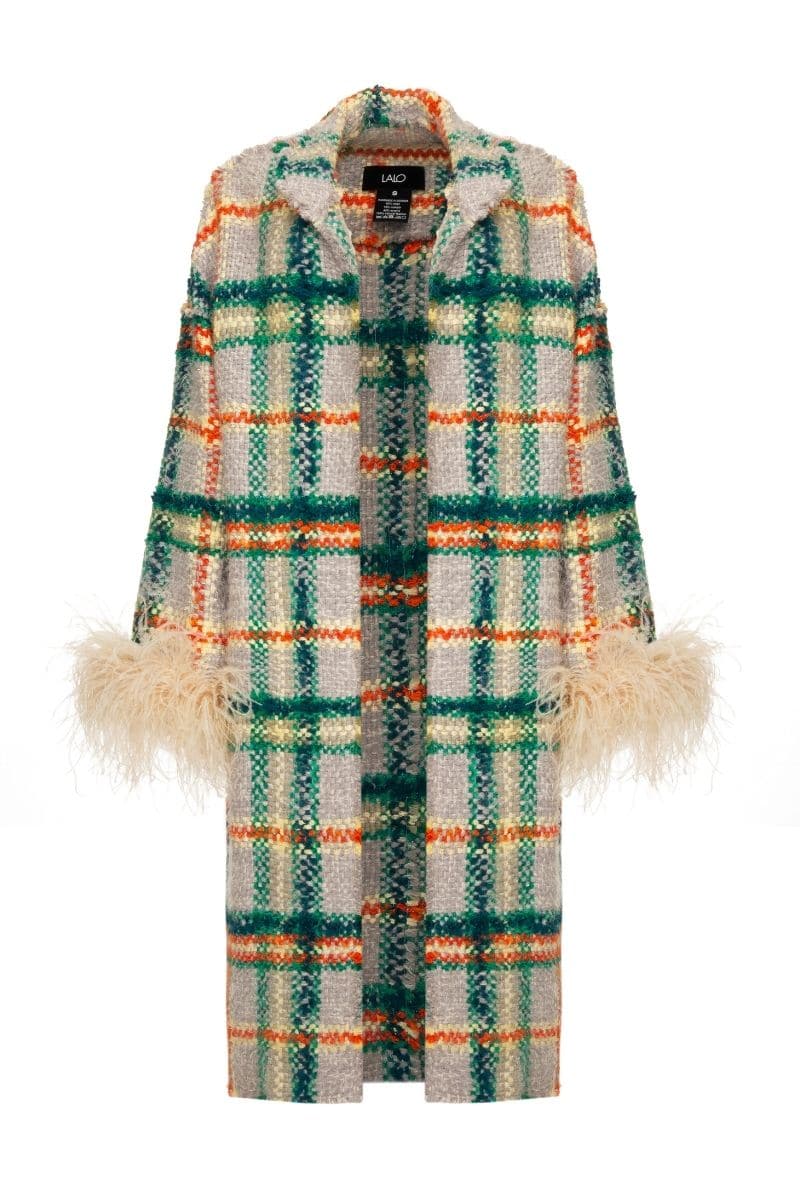 CHECKERED BEIGE WOOL AND MOHAIR-BLEND COAT | Lalo | CULT MIA