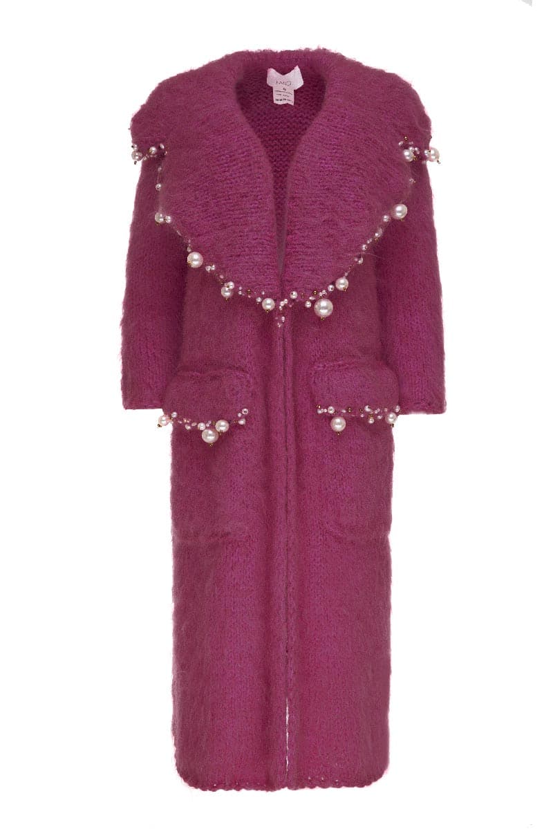 PEARL EMBROIDERED PURPLE MOHAIR COAT | Lalo | CULT MIA