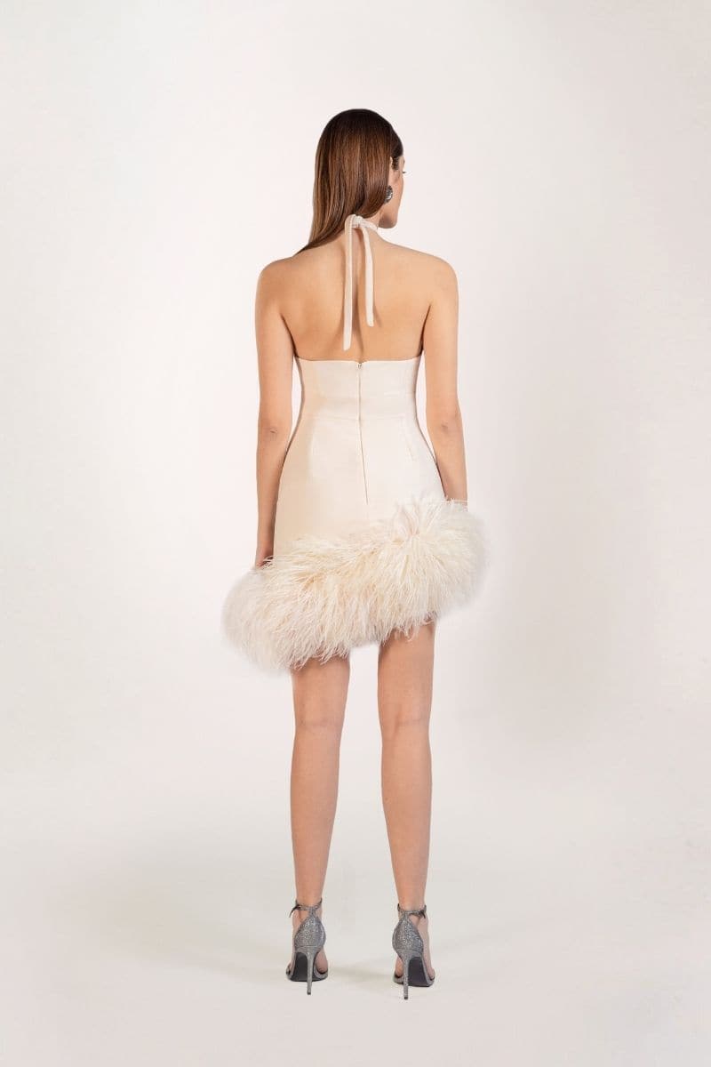 MIA FEATHER-EMBELLISHED CREPE MINI DRESS | Monika Dimova | CULT MIA