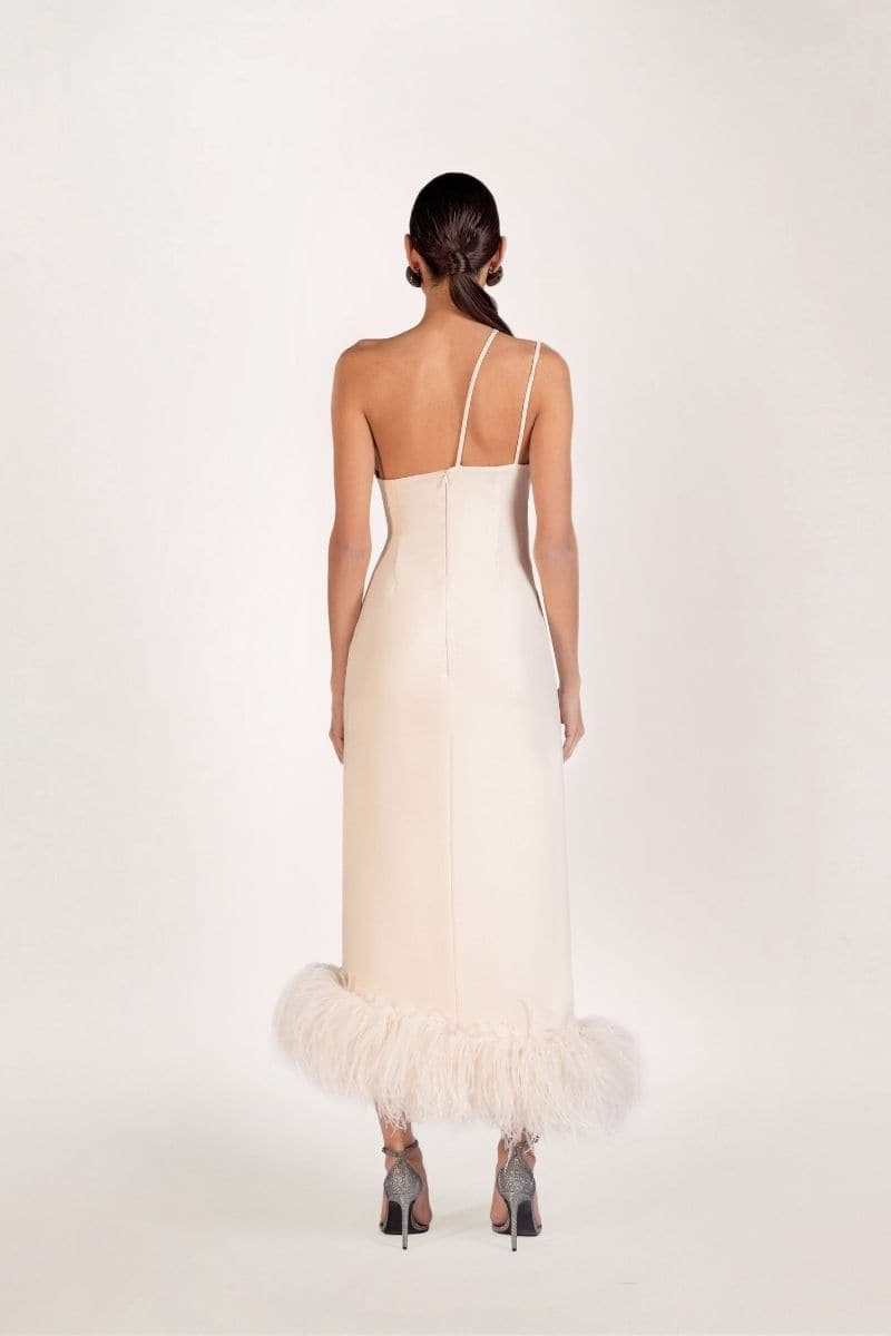 SERENA FEATHER-TRIMMED CREPE MAXI DRESS | Monika Dimova | CULT MIA