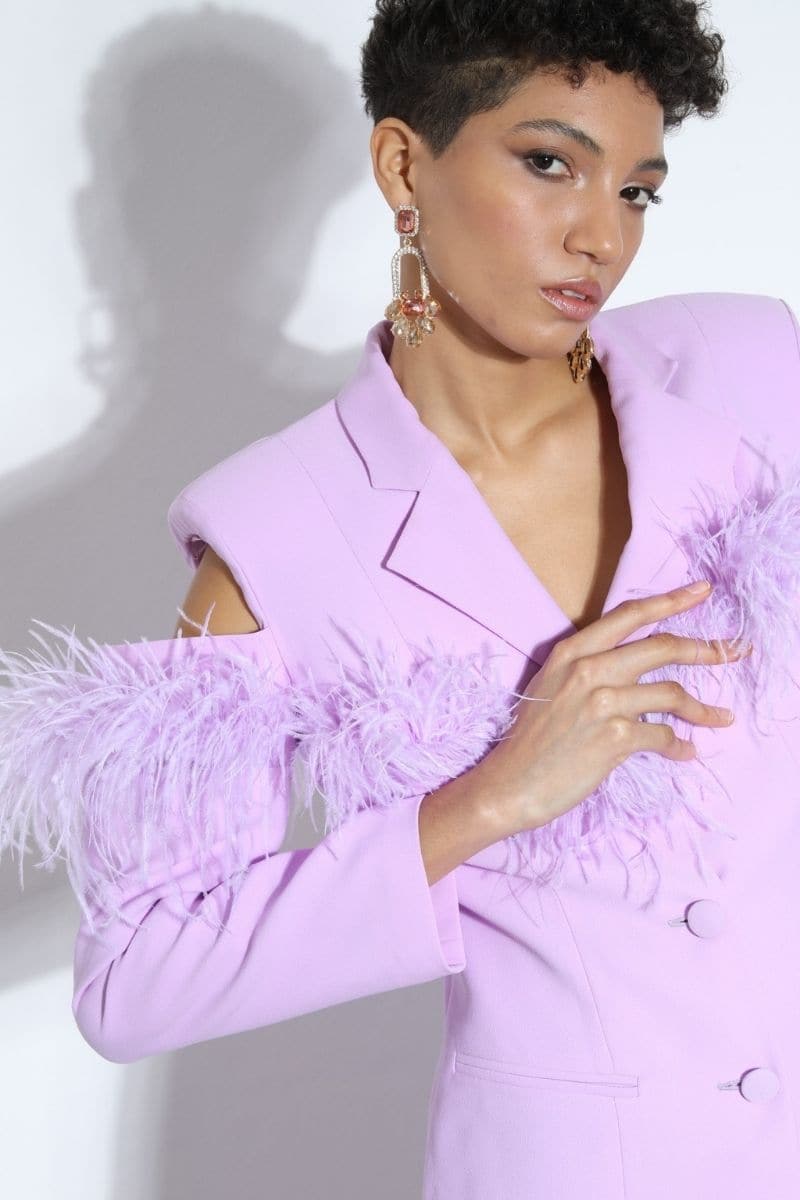 ORCHID LILAC BLAZER WITH FEATHER-DETAILS | Nana Gotti | CULT MIA