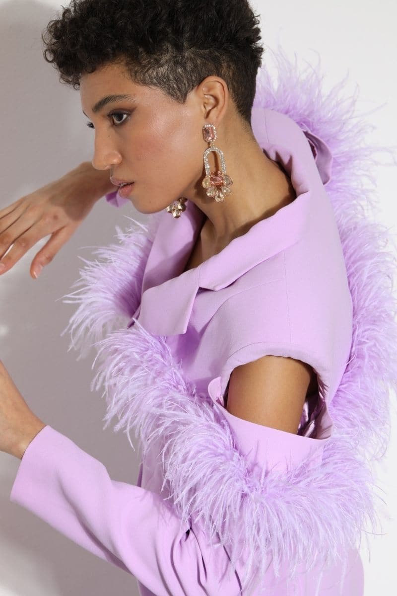 ORCHID LILAC BLAZER WITH FEATHER-DETAILS | Nana Gotti | CULT MIA