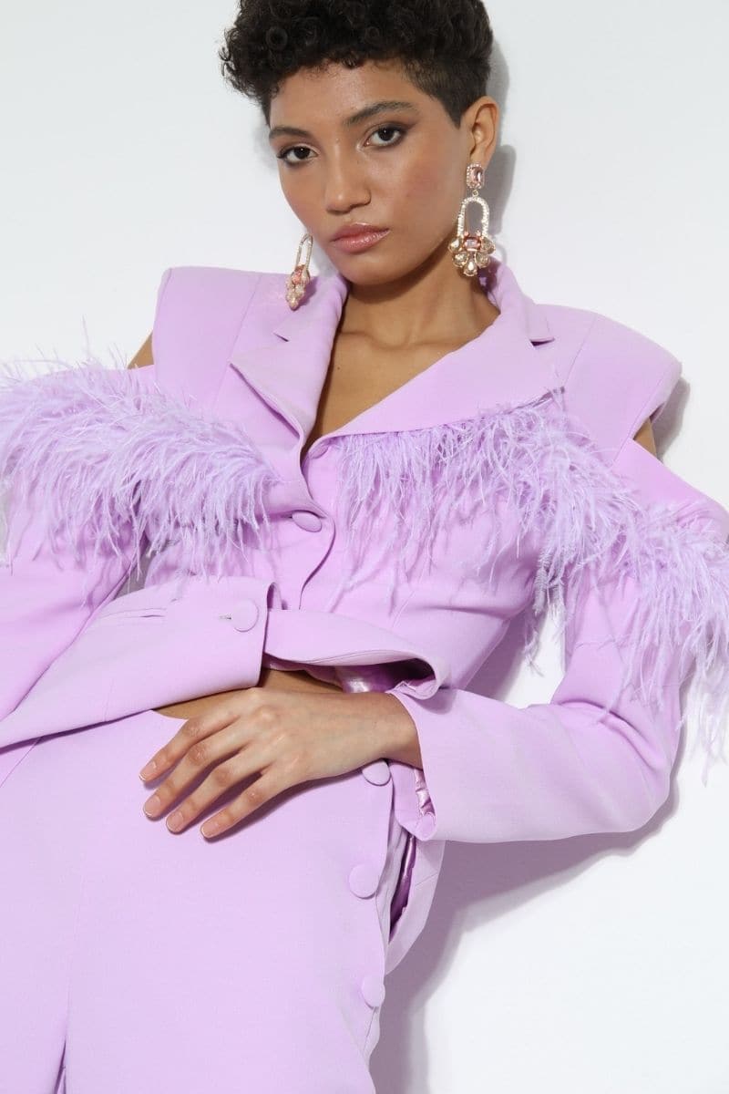 ORCHID LILAC BLAZER WITH FEATHER-DETAILS | Nana Gotti | CULT MIA