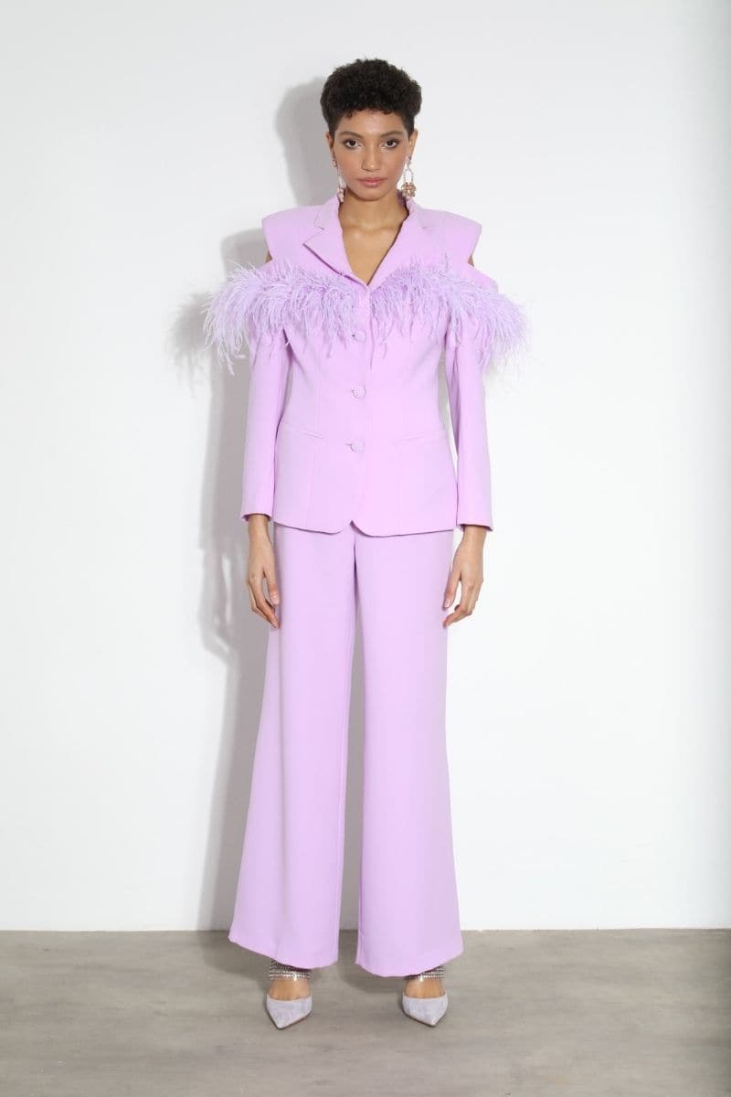 ORCHID LILAC BLAZER WITH FEATHER-DETAILS | Nana Gotti | CULT MIA