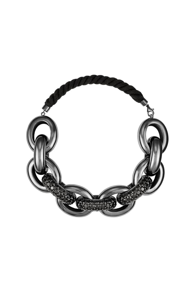 BLACK RHODIUM AND BLACK SPINEL THICK LINKS NECKLACE | Sara Shala | CULT MIA