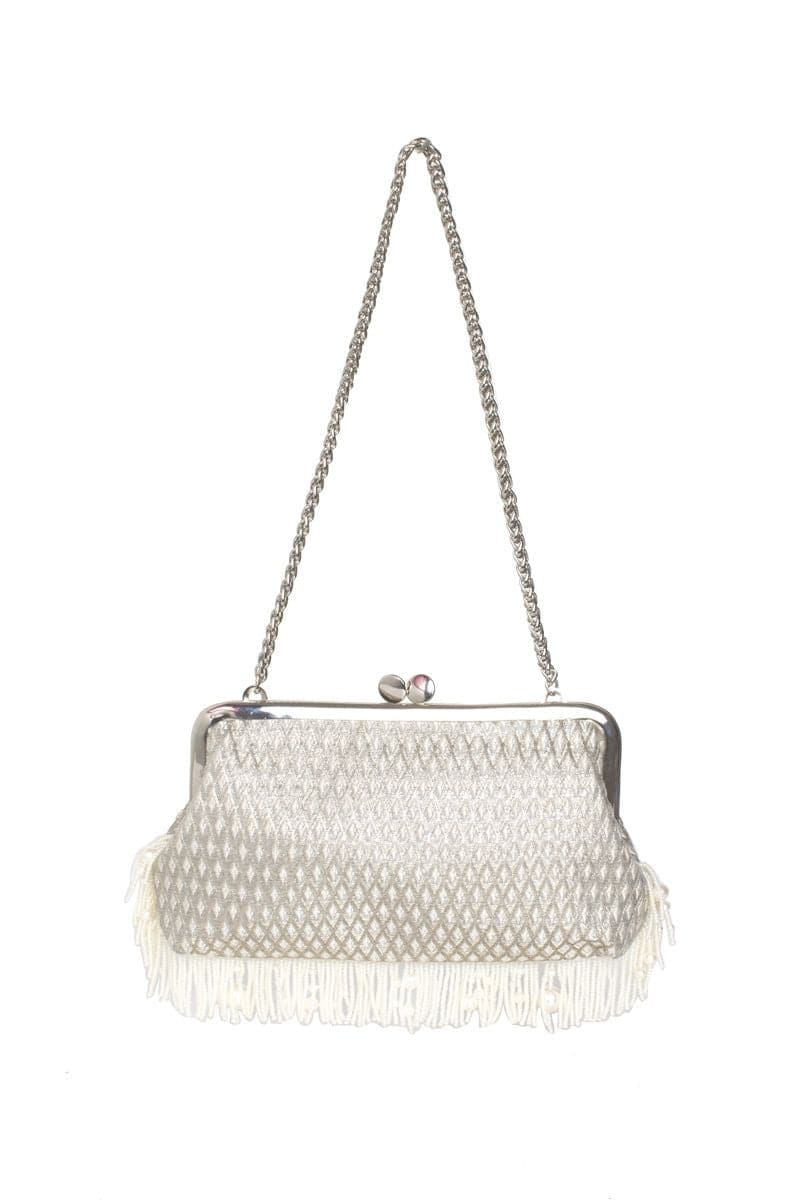 PEARL FRINGES MARQUISE SILVER HOLD ME CLUTCH | Sarah's Bag | CULT MIA