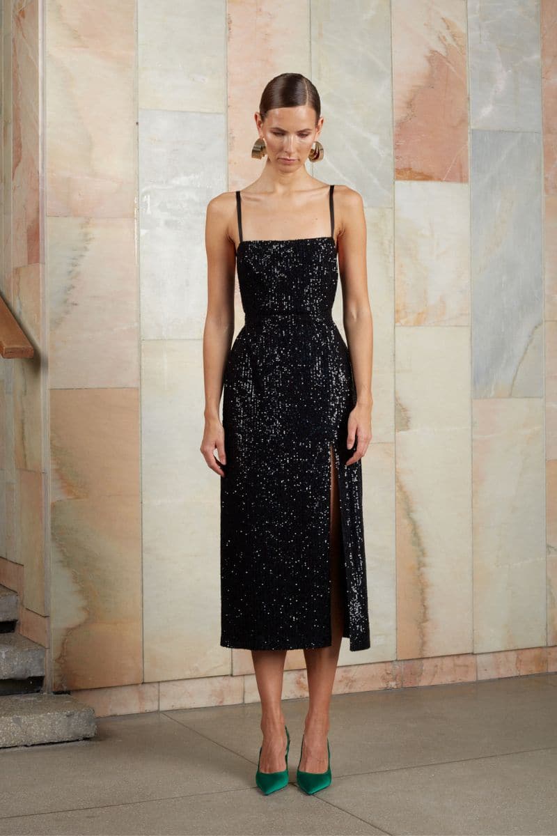 CHLOE BLACK SEQUIN MIDI DRESS | UNDRESS | CULT MIA