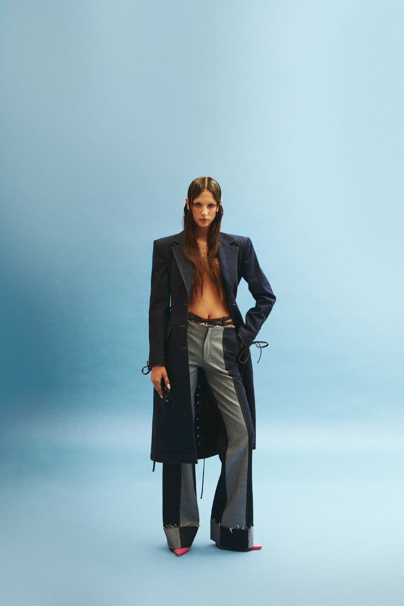 CUT OUT BELTED DENIM COAT | Vaska | CULT MIA