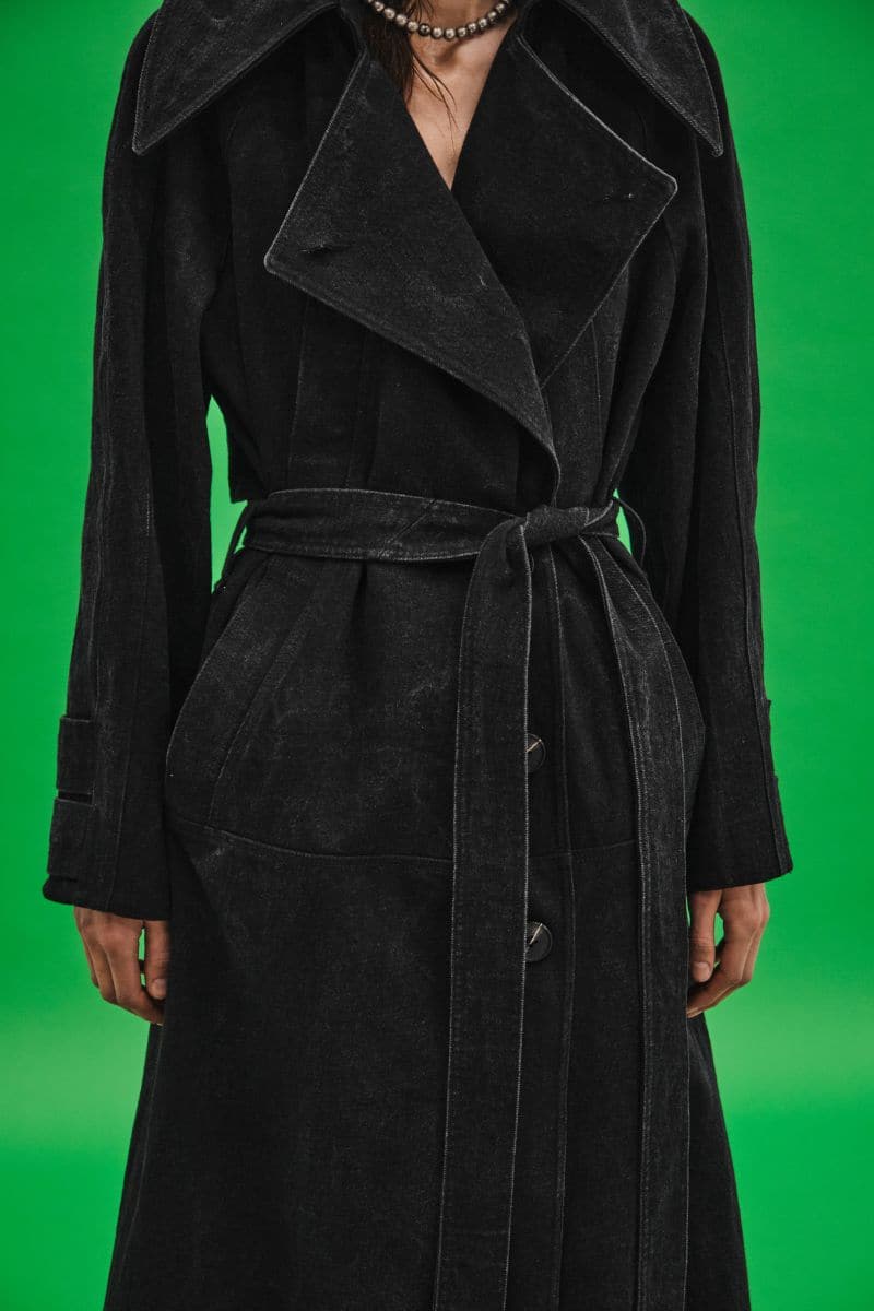 OVERSIZED WASHED DENIM TRENCH COAT | Vaska | CULT MIA