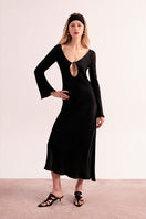 Overthesea black insomnia midi dress, elegant sleeveless design with a fitted bodice and flowing skirt, perfect for stylish evening wear.