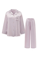 Light purple rhinestone long pajama set from Not Just Pajama with sparkling embellishments and comfortable fabric.