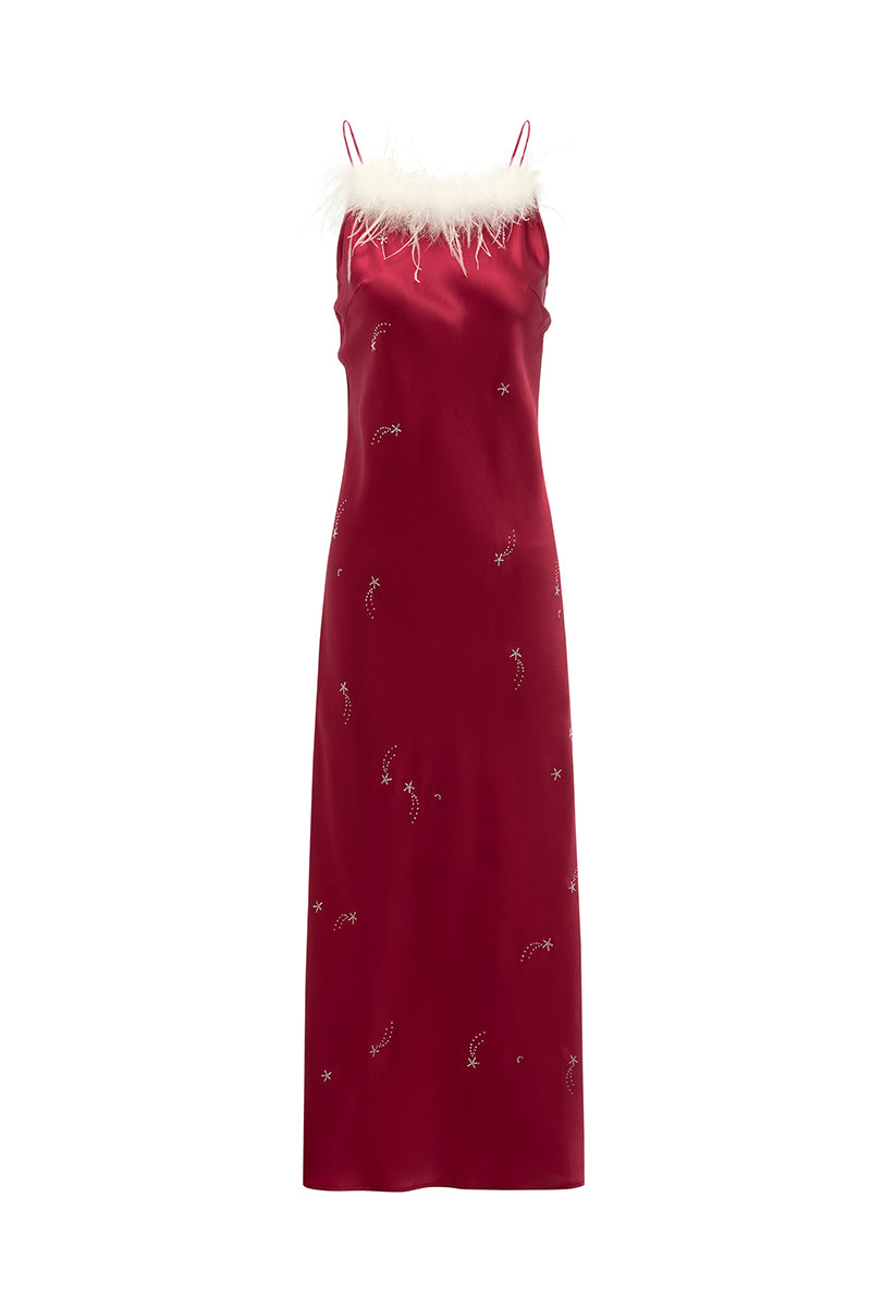VEGA Women’s 22mm Mulberry Silk Crystal-Embellished Slip Dress, Burgundy / M