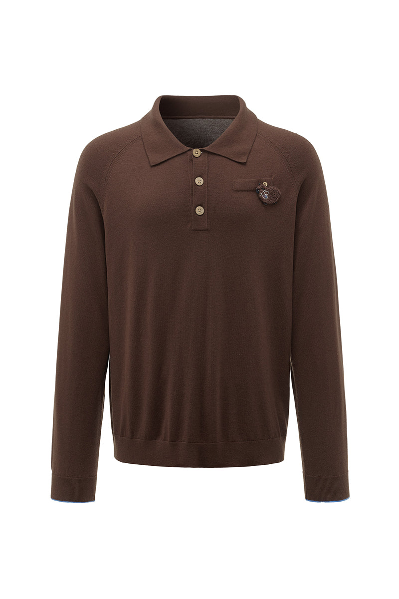 Unisex brown long sleeve knitwear shirt by Not Just Pajama, featuring a cozy, fitted knit design for casual wear.