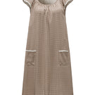 Brown plaid printed sleeveless midi dress by Not Just Pajama, featuring a stylish, casual design with a fitted waist and flowy skirt.