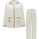 Pearl white contrast wave-trim long pajama set by Not Just Pajama, featuring soft fabric and stylish design.