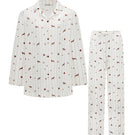 Unisex brown printed twill pajamas set featuring long sleeves and matching pants for comfortable sleepwear.