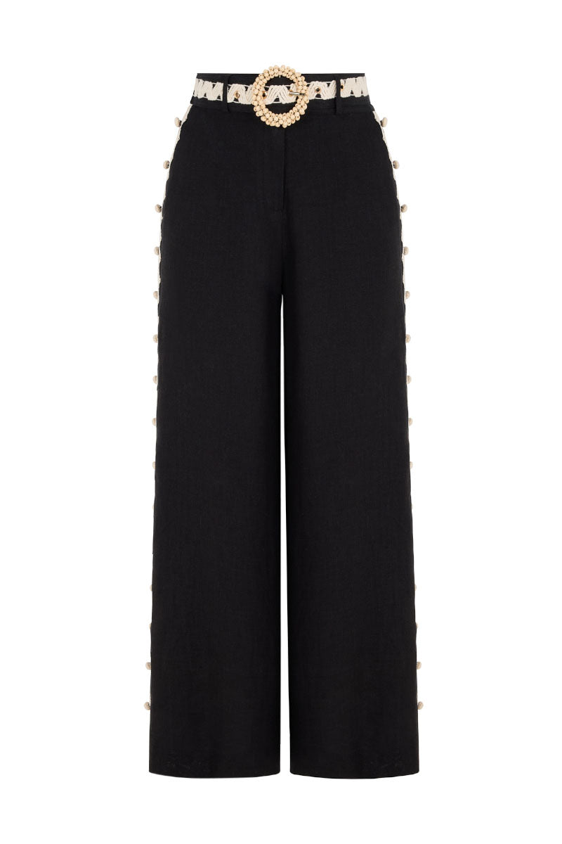 AISA LEA pants in a stylish, tailored design with a smooth fabric finish, shown in a natural pose highlighting the fit and waistband.