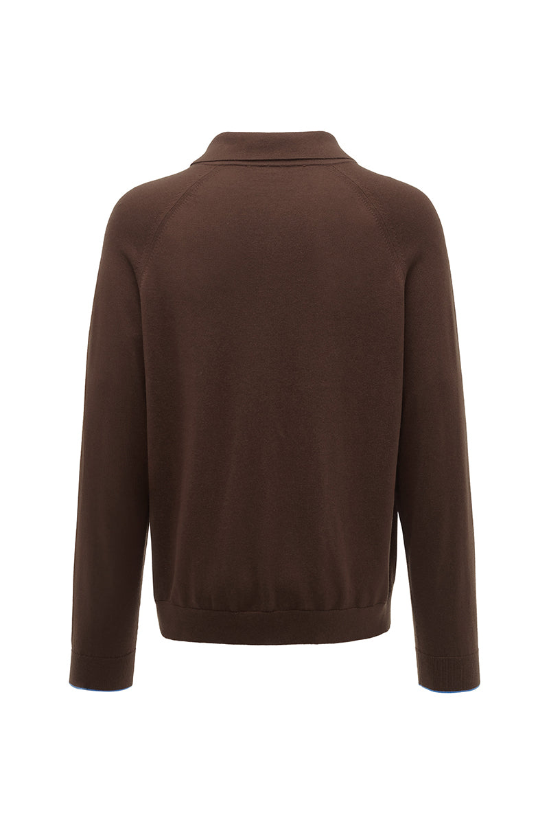Unisex brown long sleeve knitwear shirt by Not Just Pajama, showcasing a cozy, fitted knit design in a casual style.