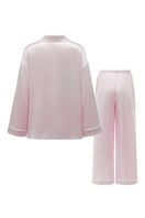 Pink plush trim long pajama set from Not Just Pajama featuring cozy fabric and relaxed fit.