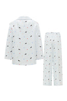 Blue print Twill Long Pajama Set by Not Just Pajama, featuring a comfortable shirt and matching pants.