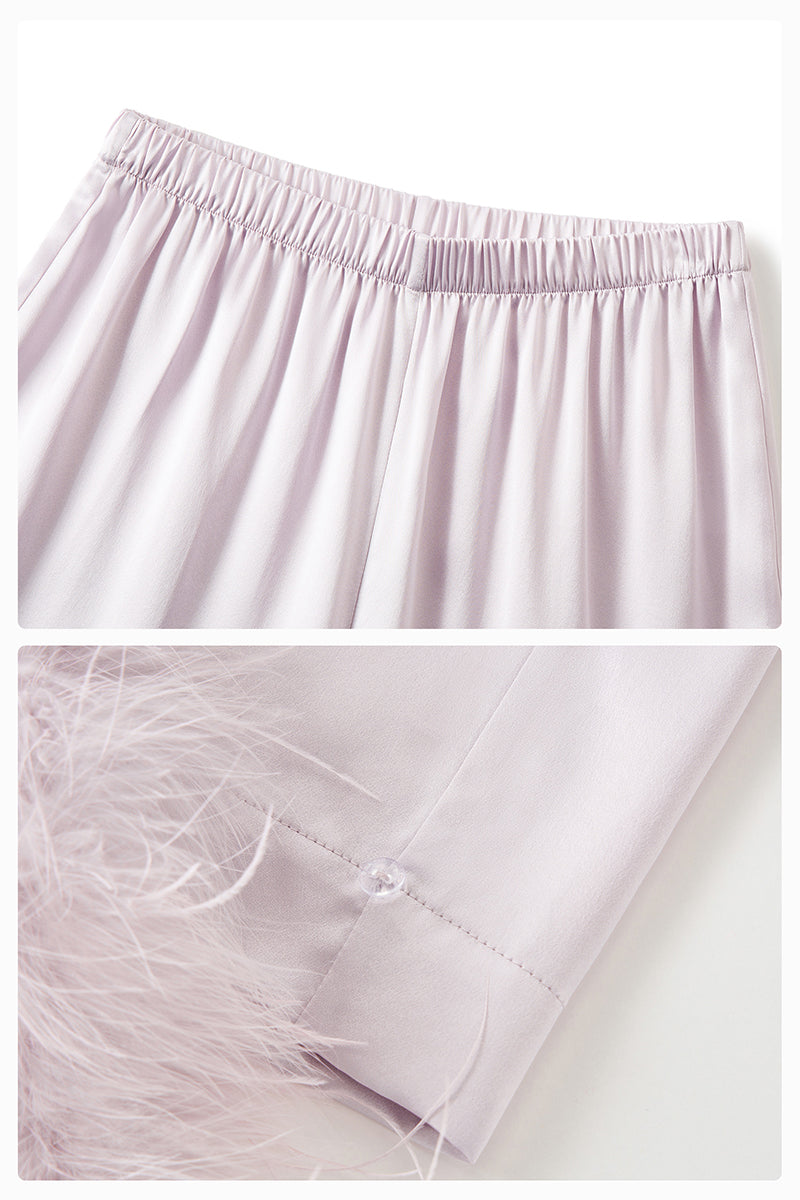 RHINESTONE AND FEATHER LONG-SLEEVE SET IN LIGHT PURPLE FEATHERS - CULT MIA