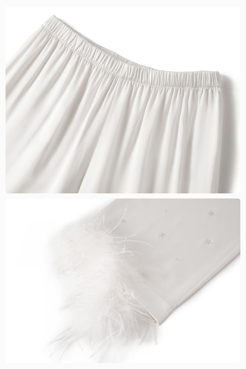 RHINESTONE AND FEATHER LONG-SLEEVE SET IN WHITE FEATHERS - CULT MIA