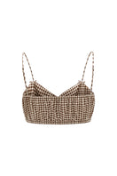 Brown plaid printed bandeau top and matching shorts pajamas from Not Just Pajama, featuring a comfortable and stylish sleepwear set.