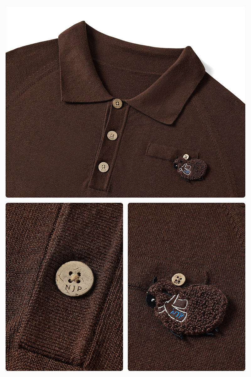 Brown unisex long sleeve knitwear shirt by Not Just Pajama, featuring a cozy knit fabric and classic fit.