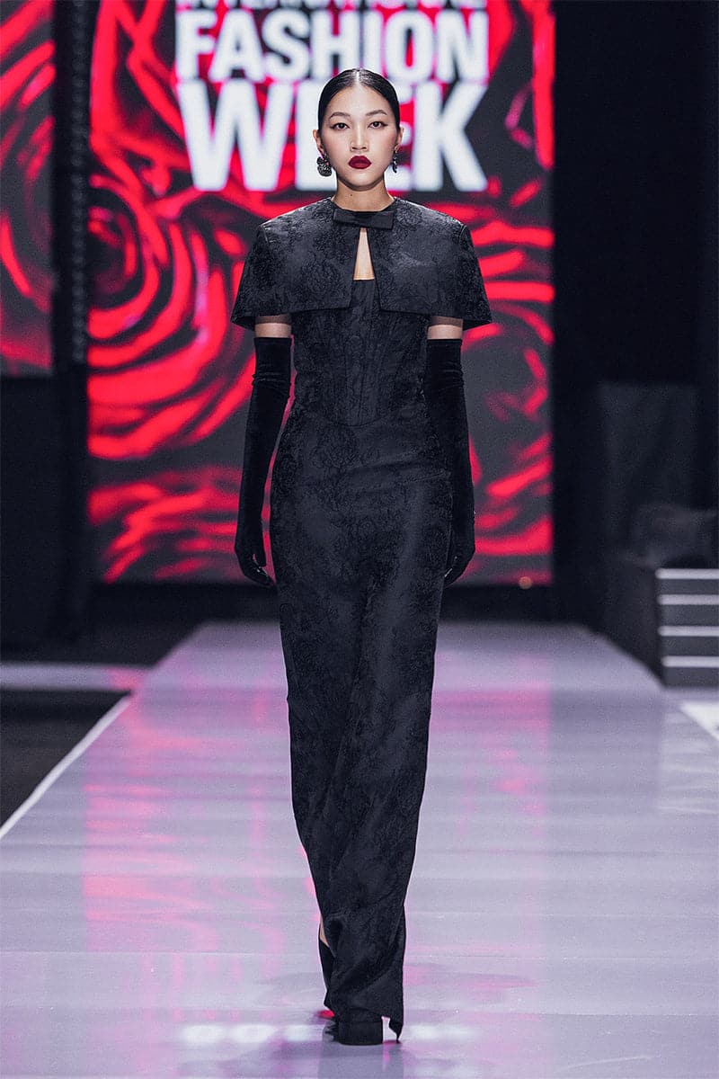 BLACK BUSTIER GOWN WITH MINI CAPE | CULT MIA | I.H.F BLACK BUSTIER GOWN WITH MINI CAPE | CULT MIA | I.H.F