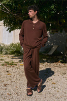 Unisex brown long sleeve knitwear shirt from Not Just Pajama, featuring a cozy knit fabric and classic fit.