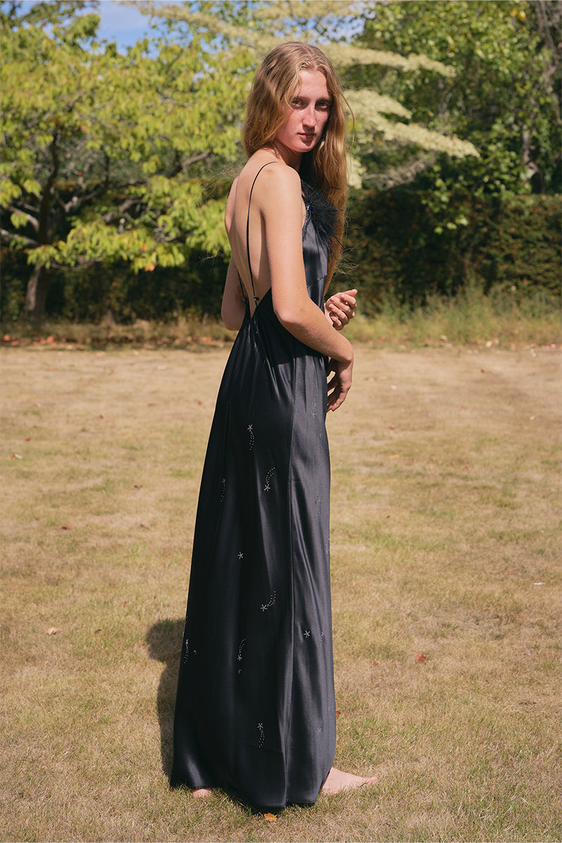 black bias cut dress Gisele Bias-Cut Midi Dress in Stretch Twill Anemos