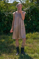 Brown plaid printed sleeveless midi dress by Not Just Pajama, featuring a stylish casual design with a fitted waist and flowy skirt.