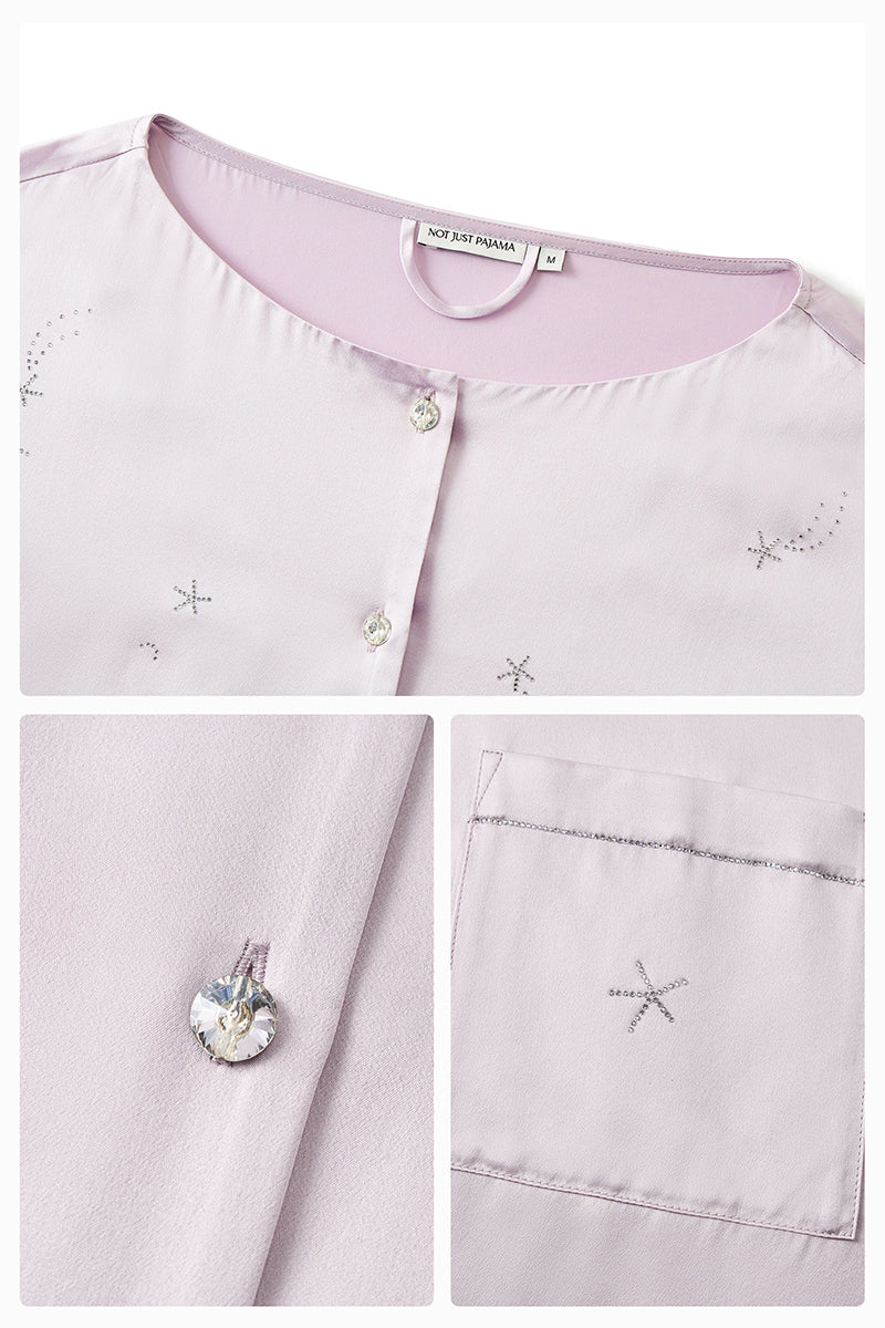 RHINESTONE AND FEATHER LONG-SLEEVE SET IN LIGHT PURPLE FEATHERS - CULT MIA