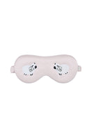 Pink eye mask from Not Just Pajama loungewear collection, soft fabric with gentle elastic band for comfortable relaxation.
