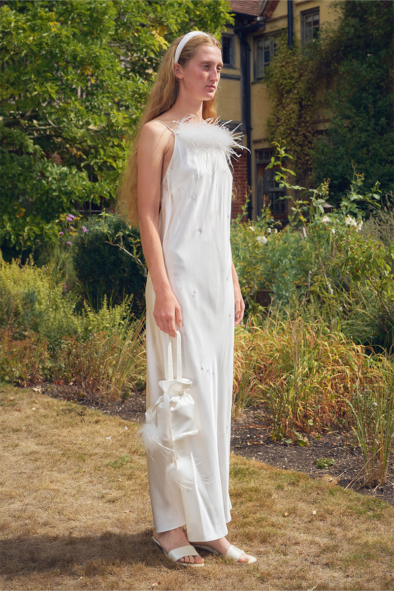 white bias cut dress Off-white Bias Cut Maxi Dress - Pure 100% Silk Charmeuse