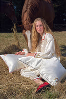 Pearl white loungewear pillowcase from Not Just Pajama, soft fabric with a smooth, elegant finish for comfortable sleep or relaxation.