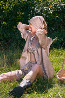 Brown plaid printed bandeau top and shorts pajamas set by Not Just Pajama, with matching comfortable fabric and stylish pattern.
