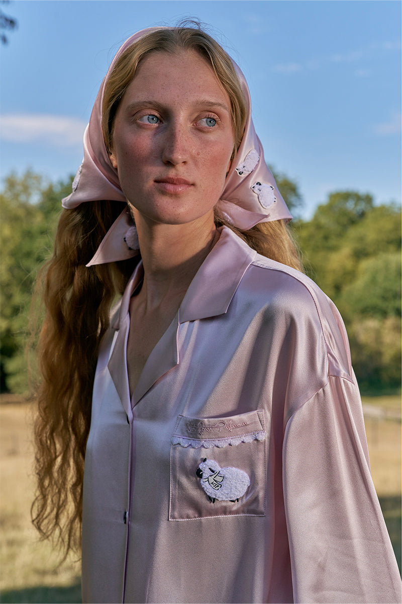 Pink plush trim long pajama set by Not Just Pajama featuring a cozy, soft fabric and relaxed fit.