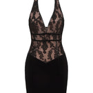 Nana Jacqueline Christi velvet mini dress with long sleeves and fitted silhouette, featuring a deep V neckline and elegant design.