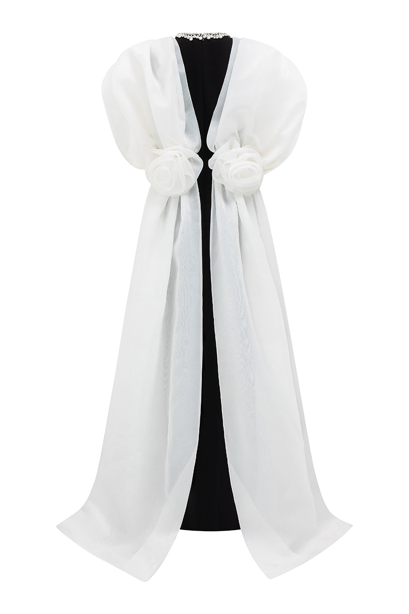 WHITE DRAPED SLEEVE COLUMN GOWN - CULT MIA