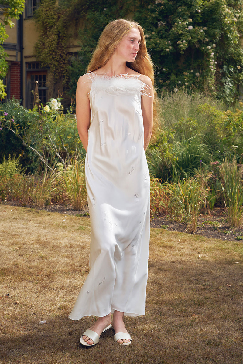 white bias cut dress '1930 Flutter' Silk Satin White Bias Cut Gown