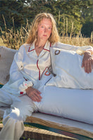 Pearl white loungewear pillowcase from Not Just Pajama, soft fabric with a smooth, elegant finish.