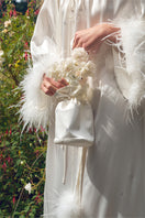 White top handle handbag with rhinestones and feather details, stylish accessory from Not Just Pajama.