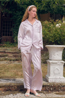 Light purple rhinestone long pajama set from Not Just Pajama, featuring a comfortable fit and sparkling embellishments.