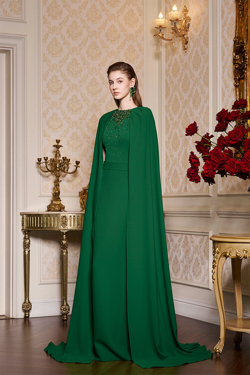 GREEN COLLAR PLEATED CAPE DRESS - CULT MIA