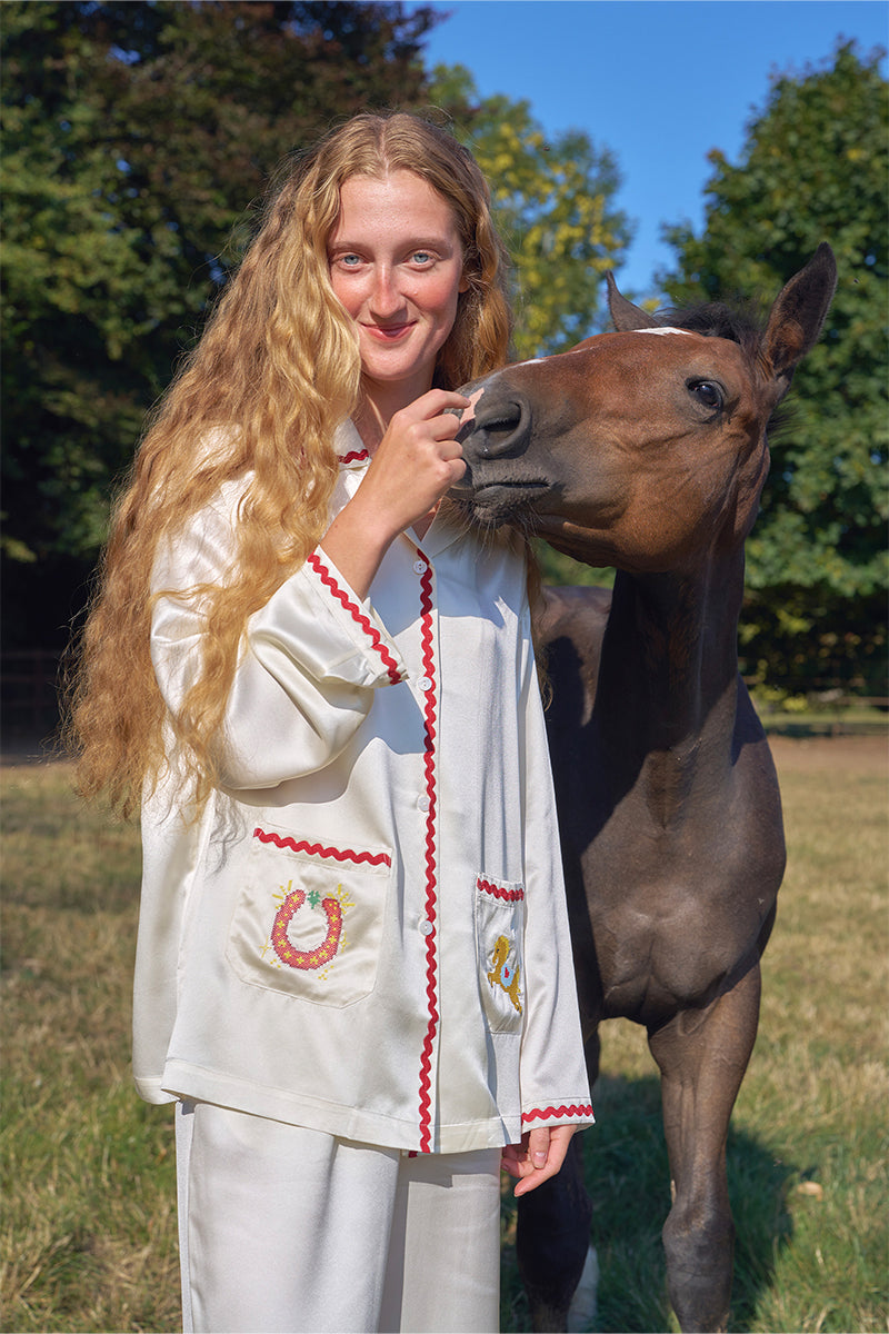 CONTRAST WAVE-TRIM LONG SET IN PEARL WHITE - CULT MIA