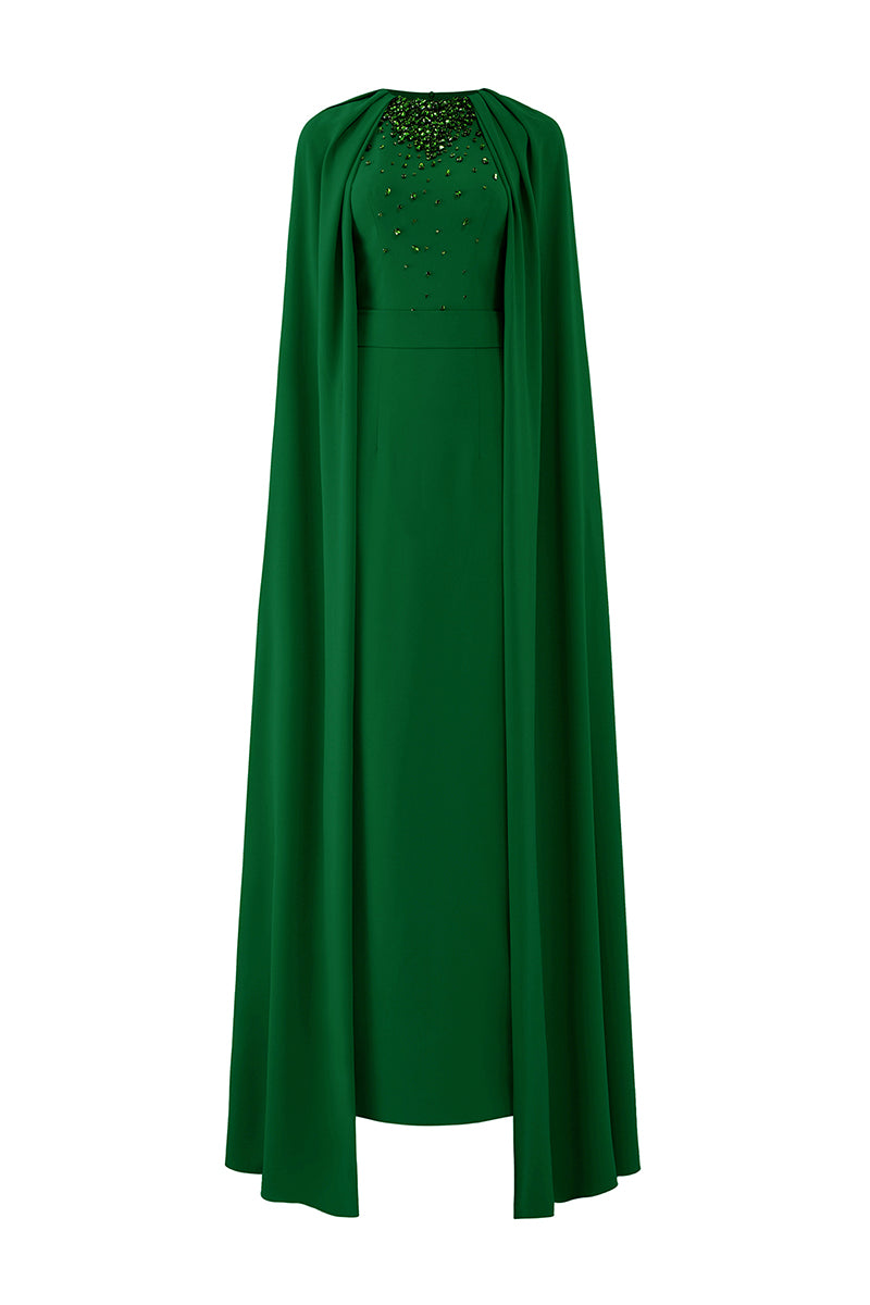 GREEN COLLAR PLEATED CAPE DRESS - CULT MIA