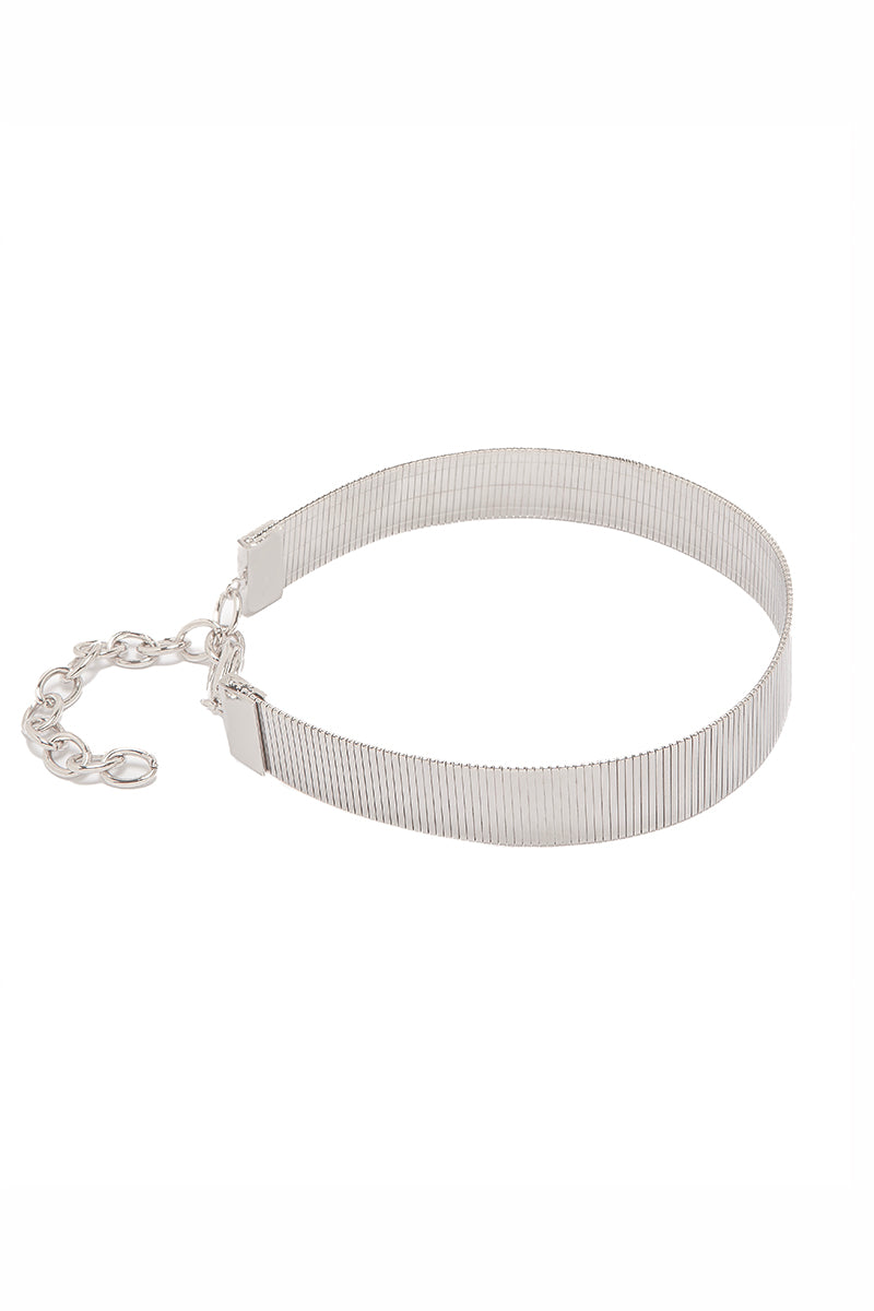 Silver choker necklace by Silvia Gnecchi featuring a sleek, minimalist design with a smooth, polished finish.